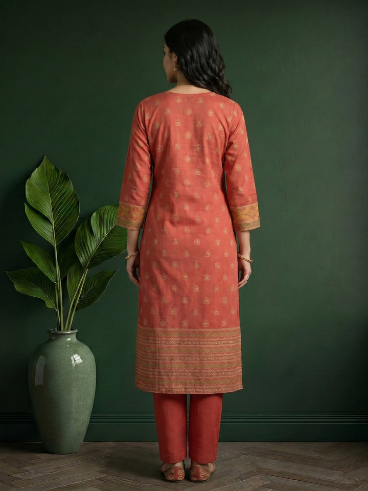 Dull Pink Printed Cotton Blend Kurta With Pant &amp; Dupatta
