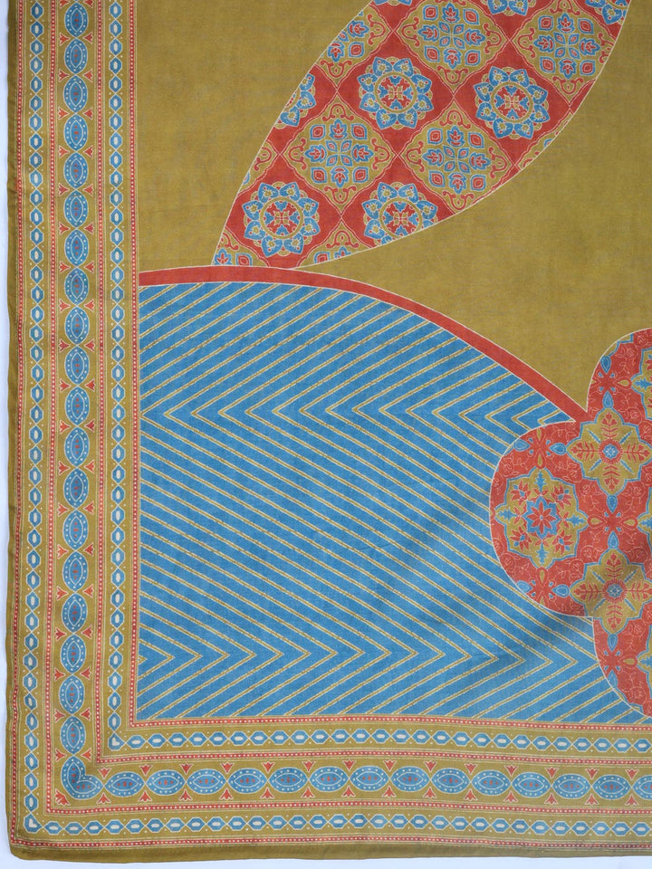 Mehndi Printed Cotton Blend Kurta With Pant &amp; Dupatta