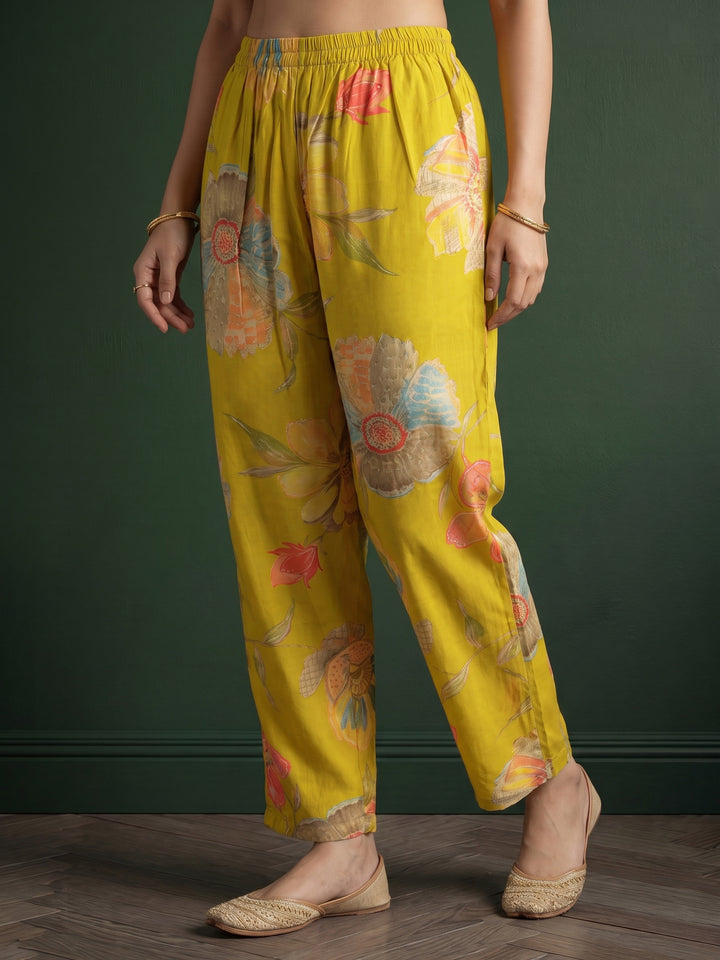 Lemon Embroidered Cotton Blend Kurta
