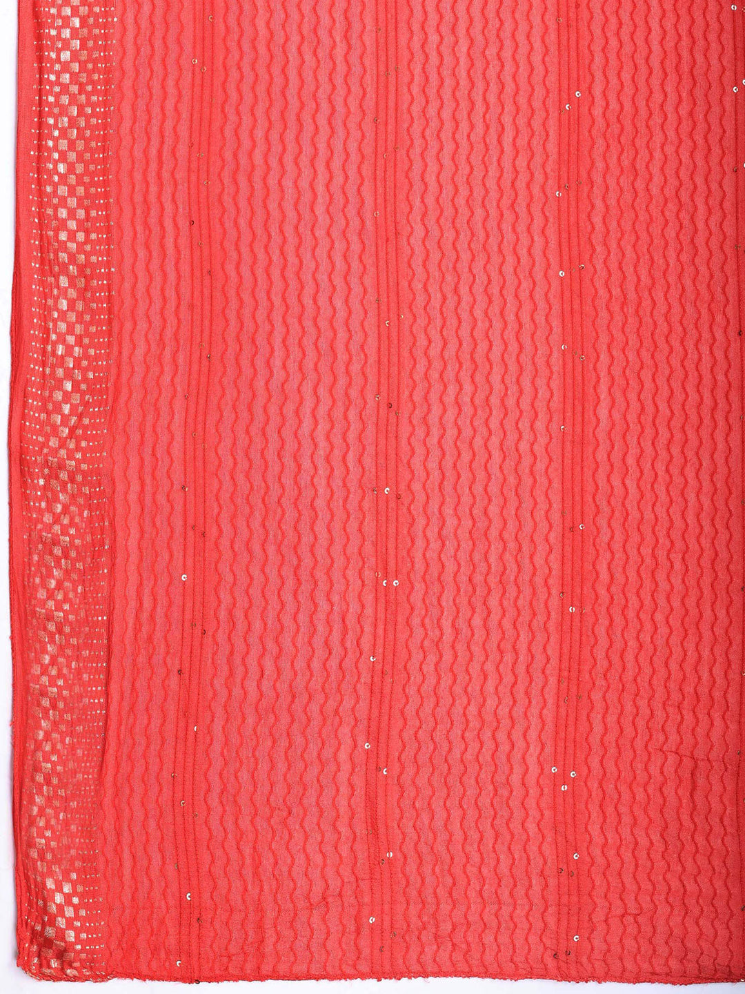 Red Printed Cotton Blend Kurta With Pant &amp; Dupatta