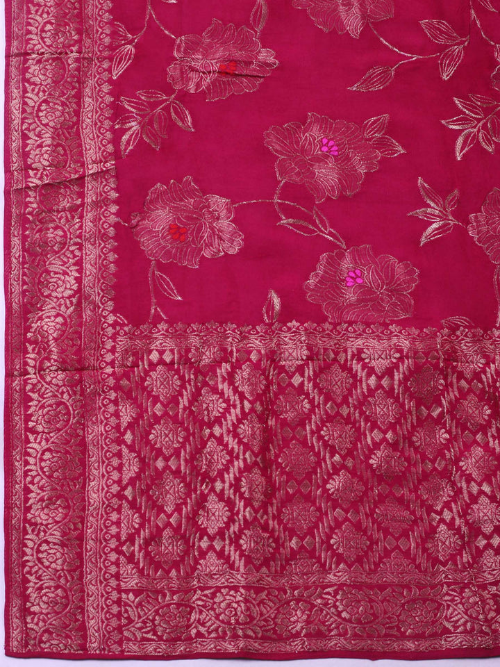 Rani Embroidered Cotton Blend Unstitched Suit &amp; Pant With Banarsi Dupatta