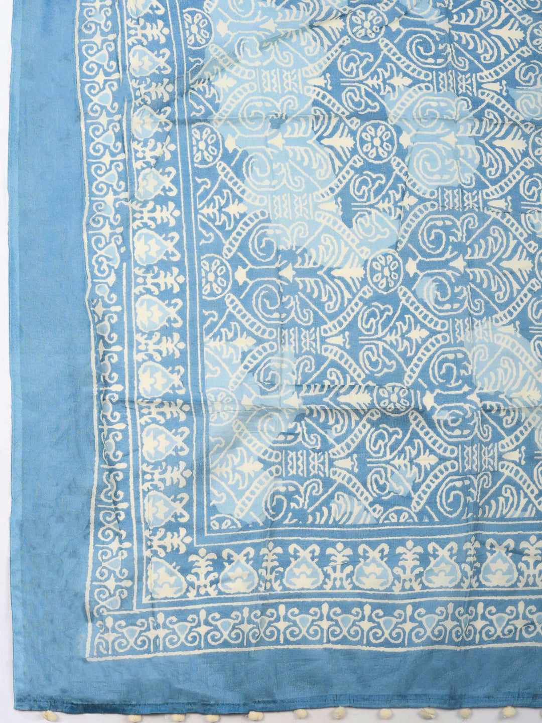 Blue Printed Cotton Blend Unstitched Dress Material