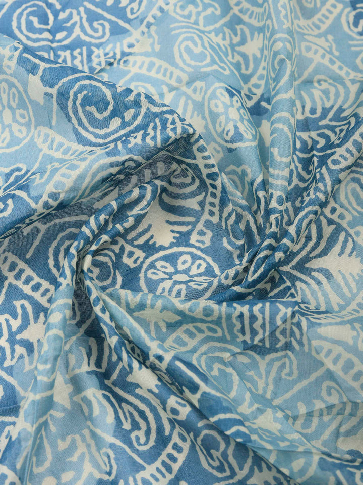 Blue Printed Cotton Blend Unstitched Dress Material