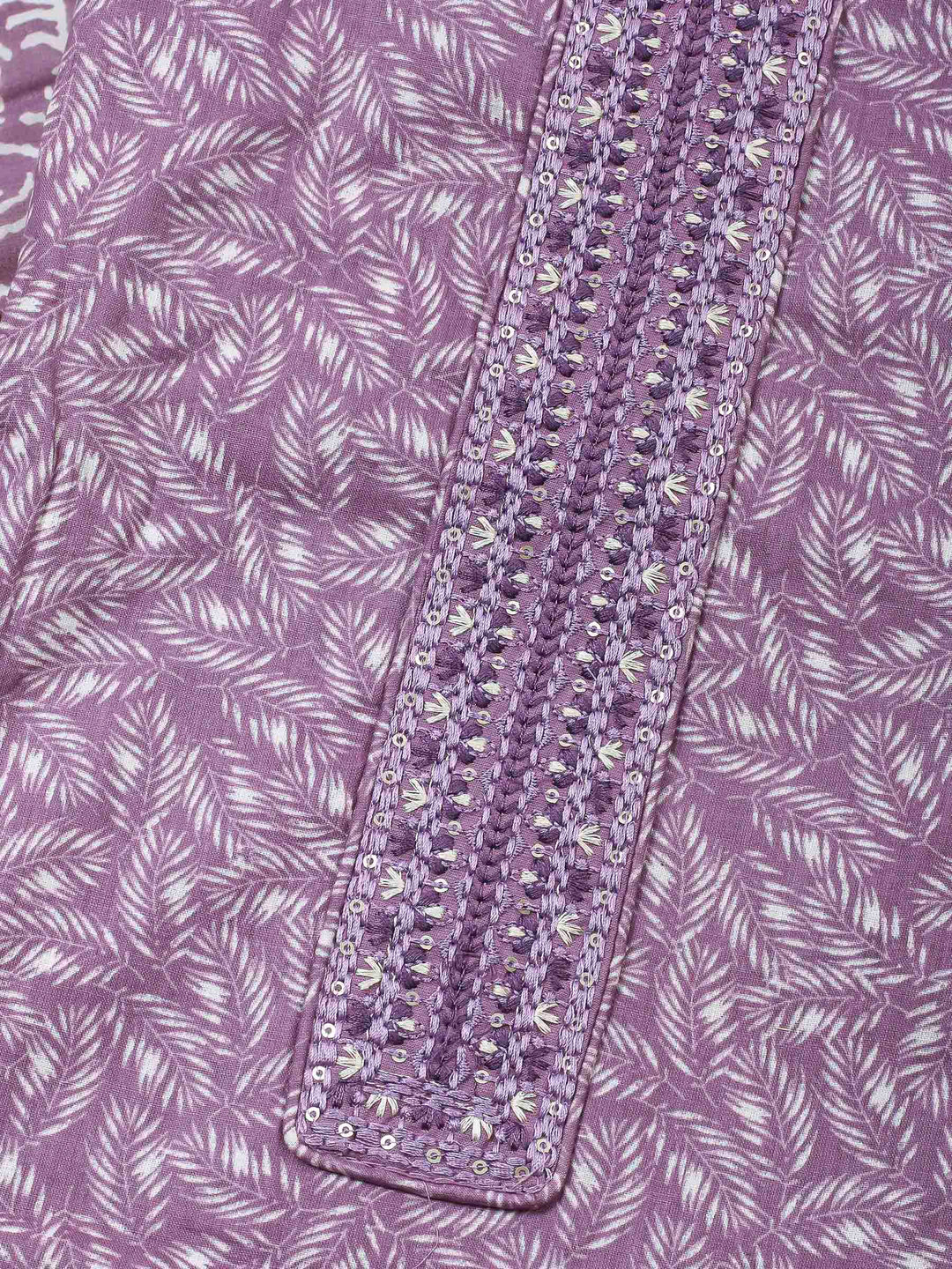 Lavender Printed Cotton Blend Unstitched Dress Material