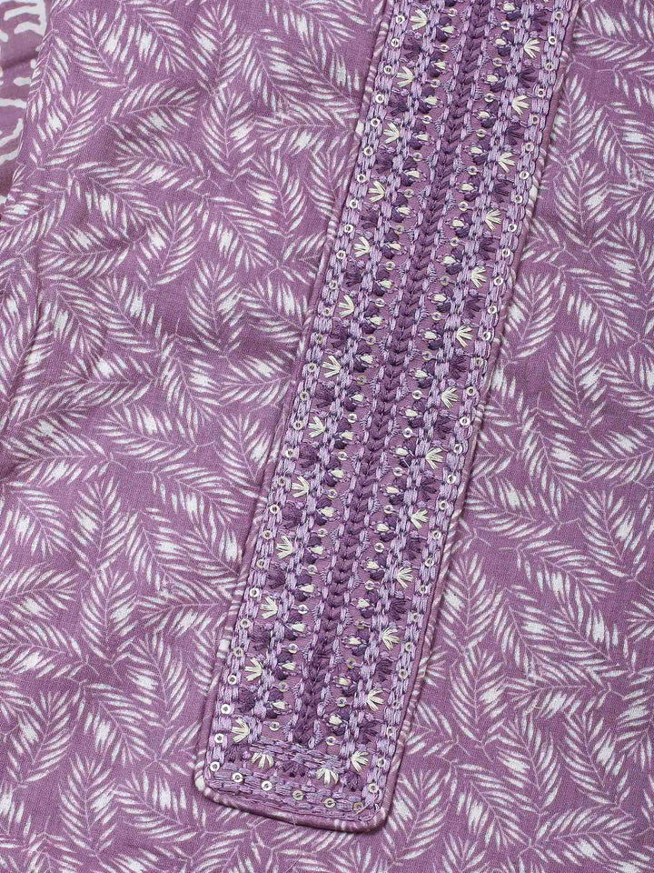 Lavender Printed Cotton Blend Unstitched Dress Material
