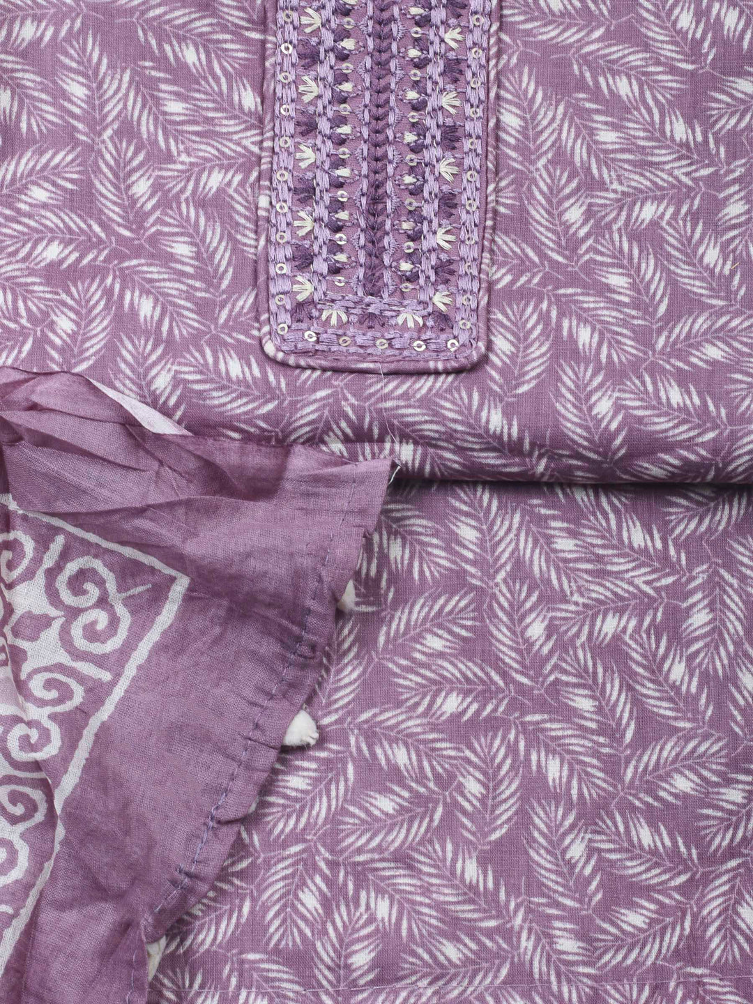 Lavender Printed Cotton Blend Unstitched Dress Material