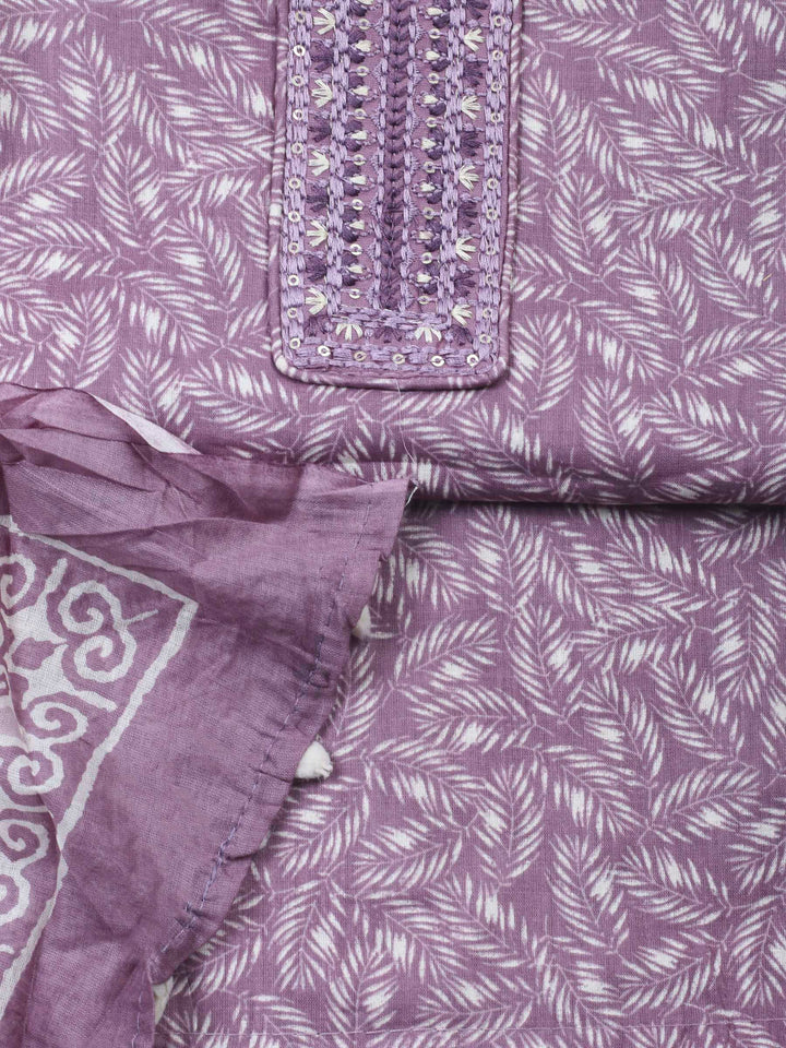 Lavender Printed Cotton Blend Unstitched Dress Material