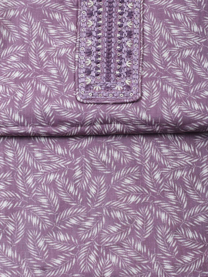 Lavender Printed Cotton Blend Unstitched Dress Material