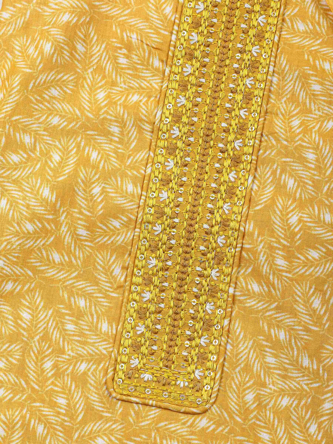 Mustard Printed Cotton Blend Unstitched Dress Material