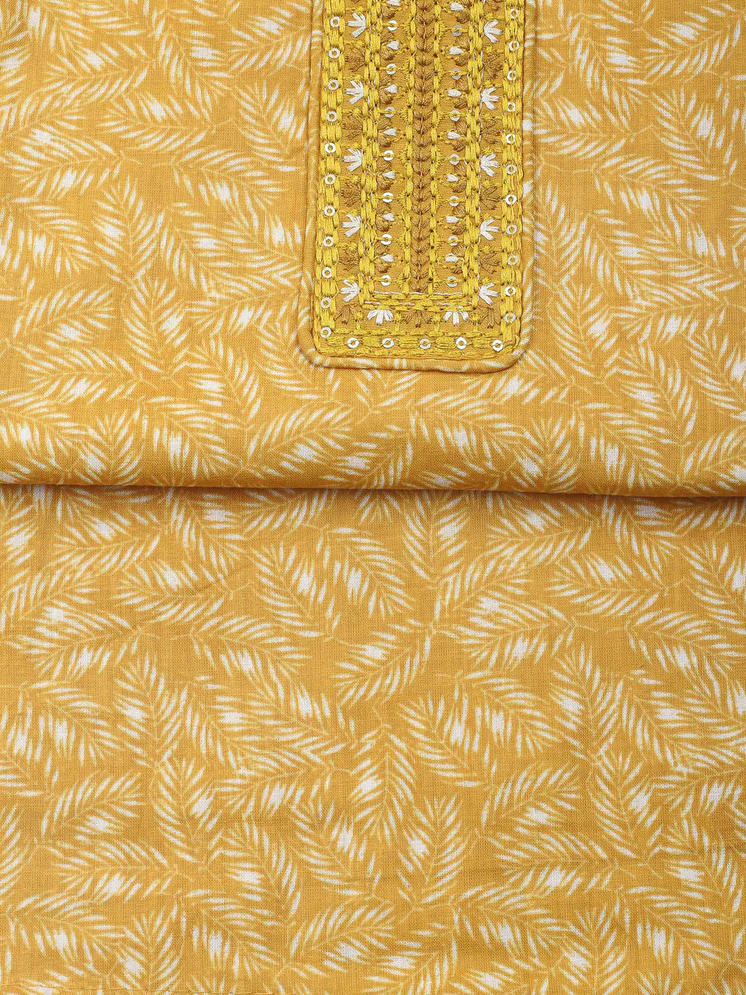 Mustard Printed Cotton Blend Unstitched Dress Material