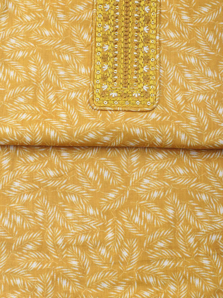 Mustard Printed Cotton Blend Unstitched Dress Material