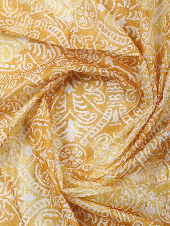 Mustard Printed Cotton Blend Unstitched Dress Material