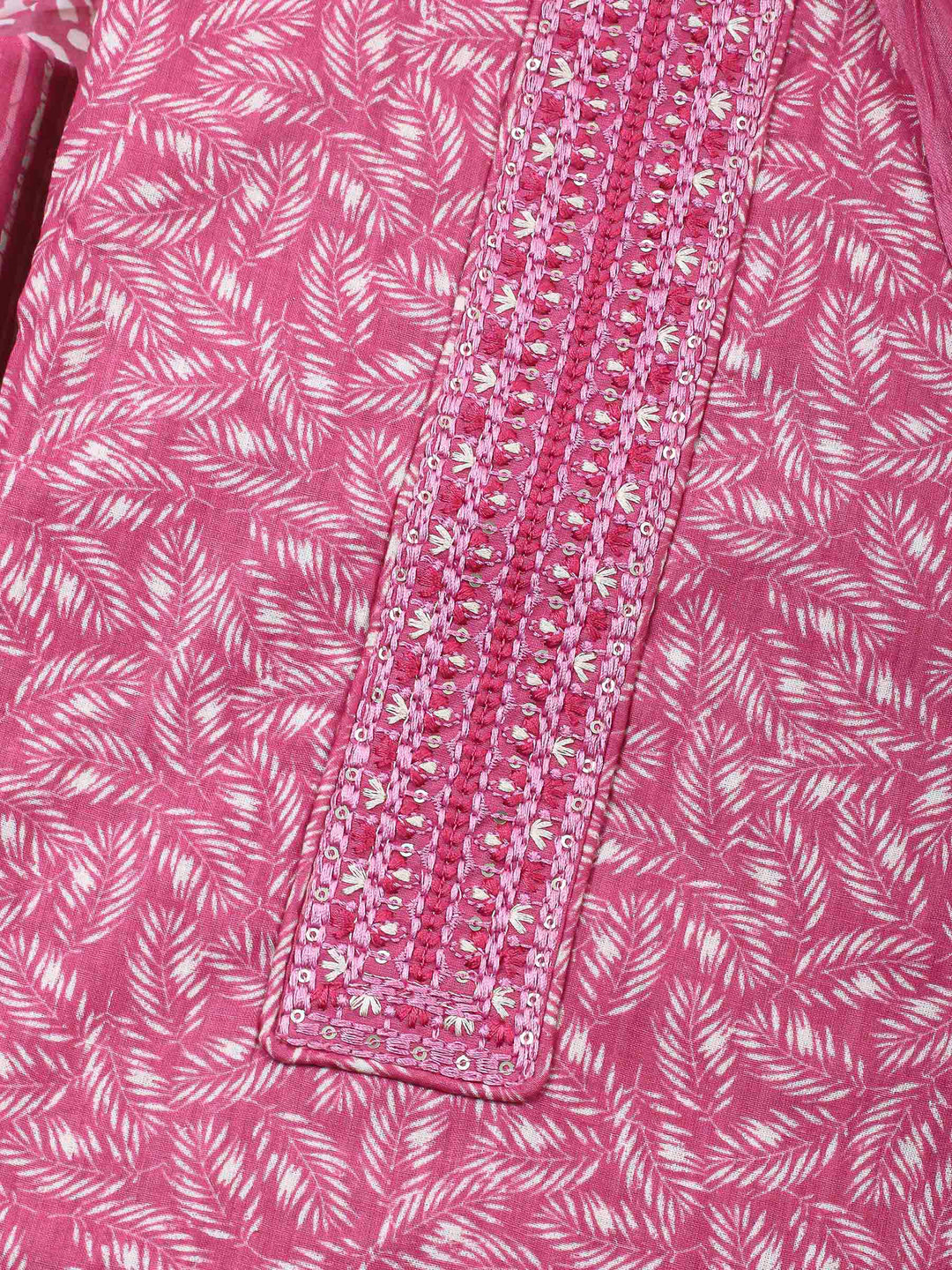 Pink Printed Cotton Blend Unstitched Dress Material