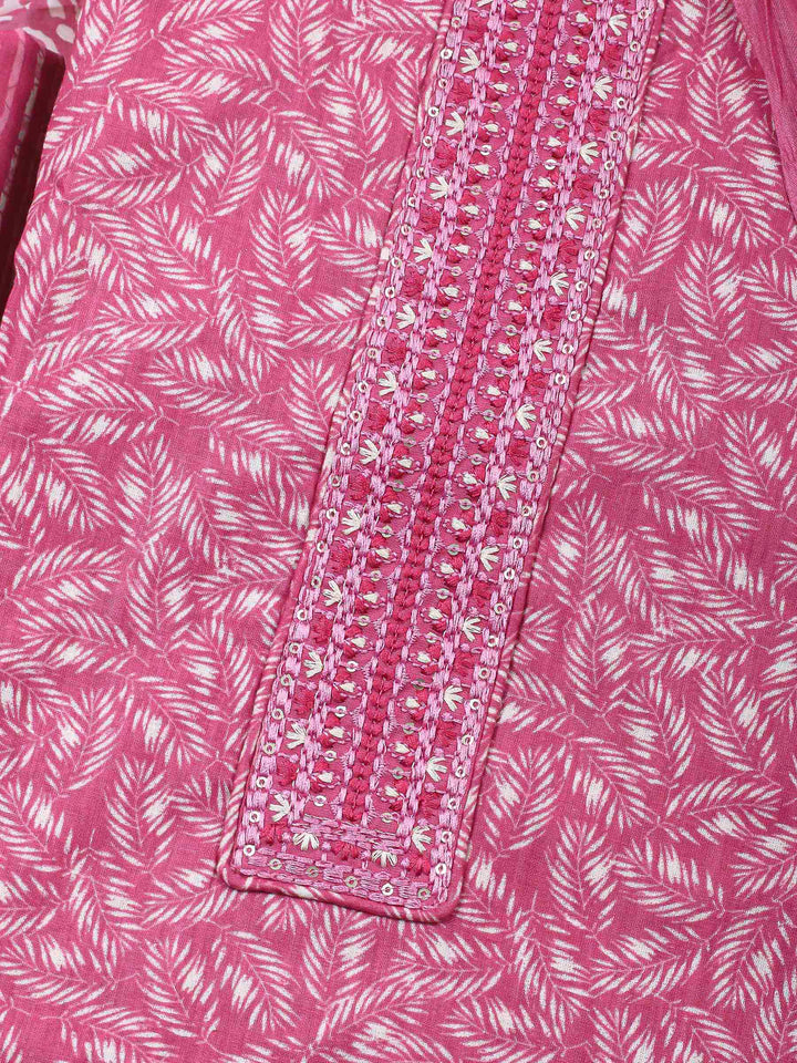 Pink Printed Cotton Blend Unstitched Dress Material