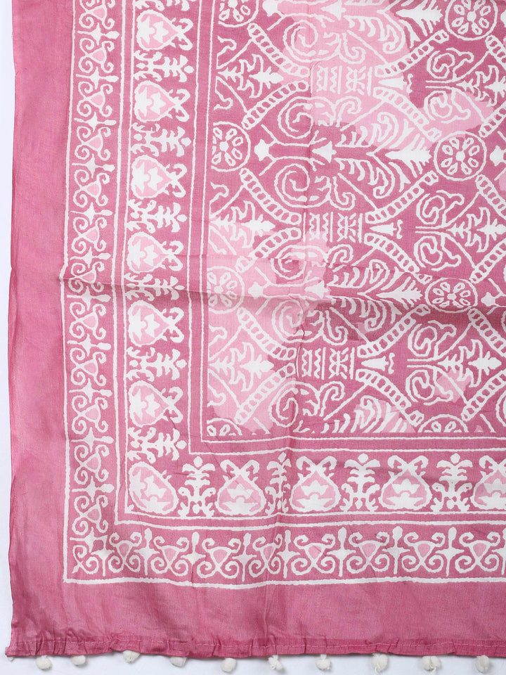 Pink Printed Cotton Blend Unstitched Dress Material