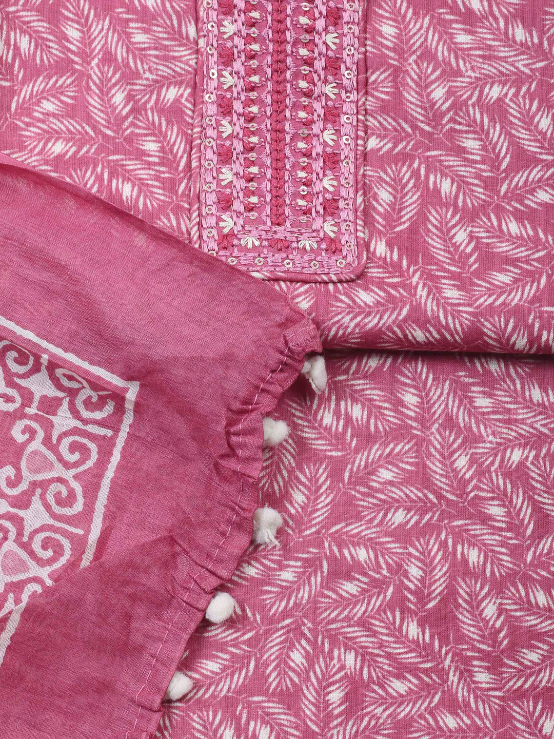 Pink Printed Cotton Blend Unstitched Dress Material