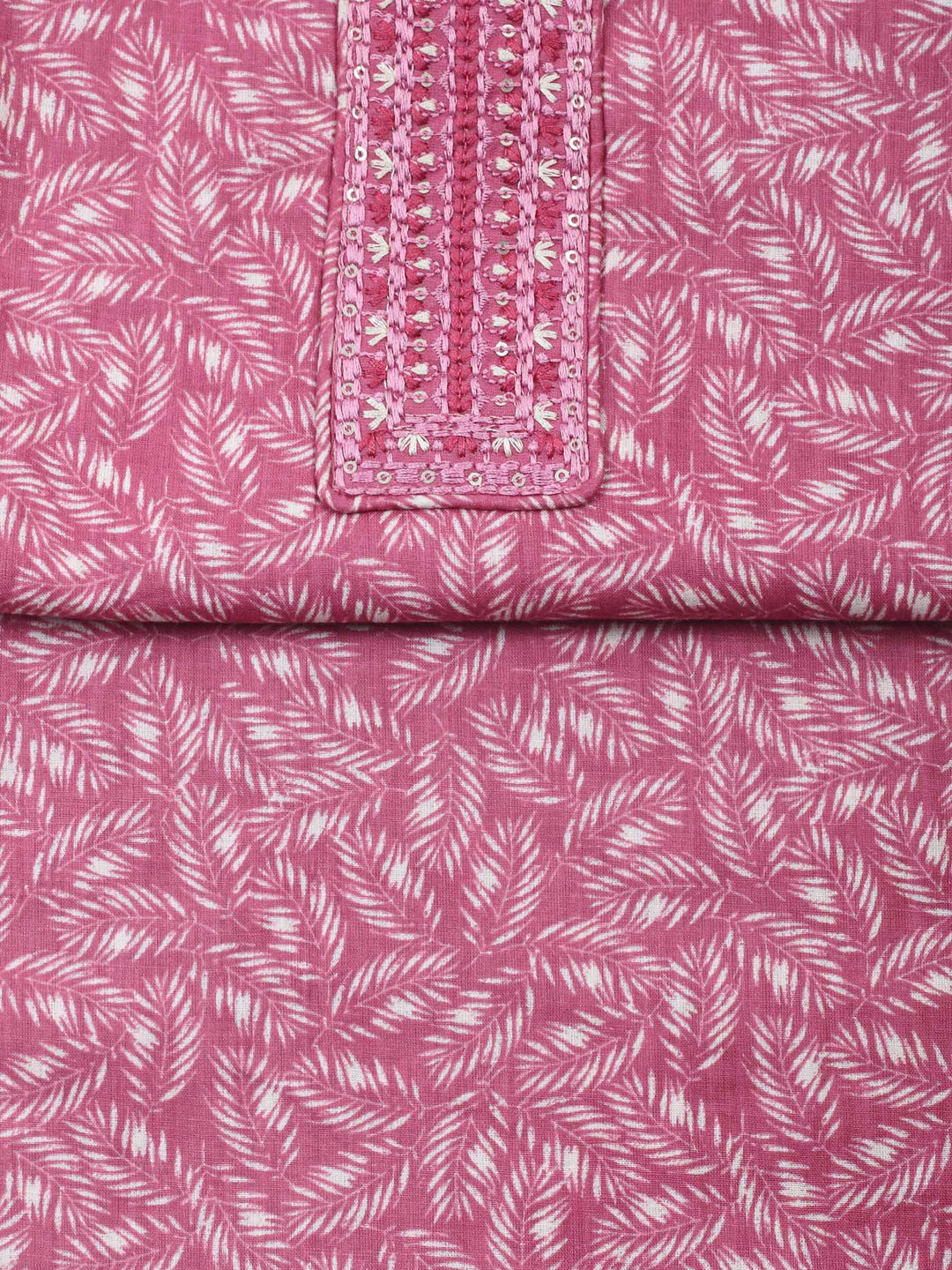 Pink Printed Cotton Blend Unstitched Dress Material