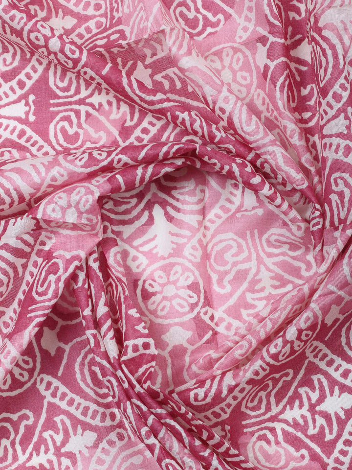 Pink Printed Cotton Blend Unstitched Dress Material