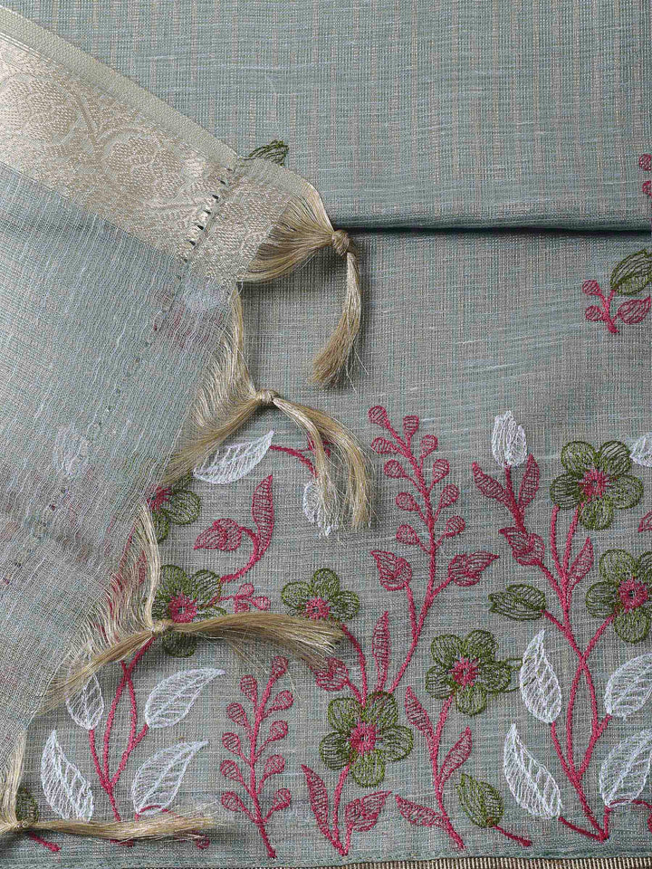 Grey Woven Design Cotton Blend Unstitched Dress Material
