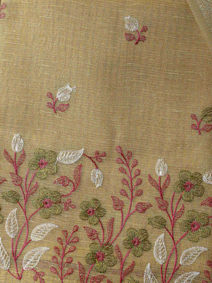 Mustard Woven Design Cotton Blend Unstitched Dress Material