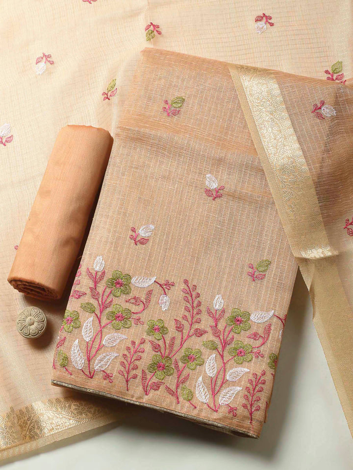Peach Woven Design Cotton Blend Unstitched Dress Material