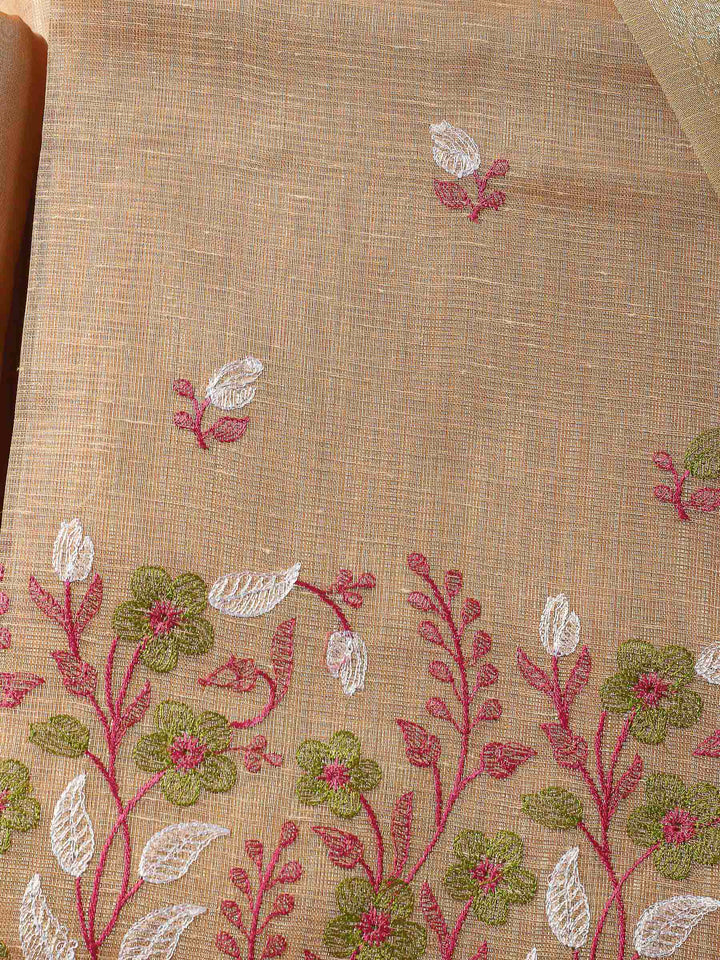 Peach Woven Design Cotton Blend Unstitched Dress Material