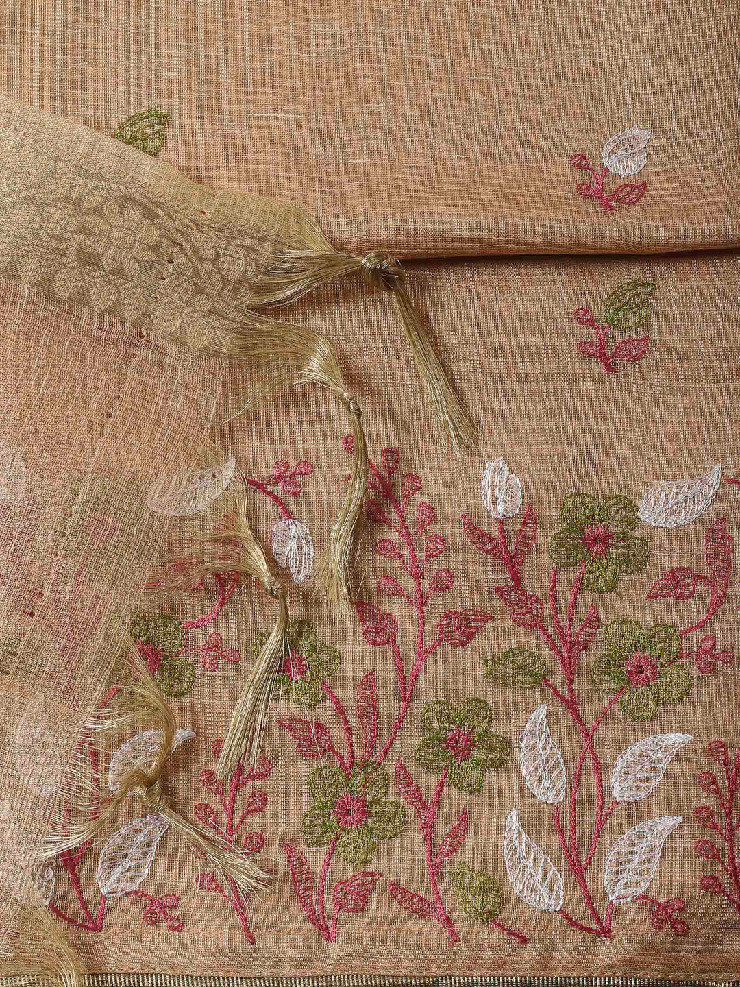 Peach Woven Design Cotton Blend Unstitched Dress Material