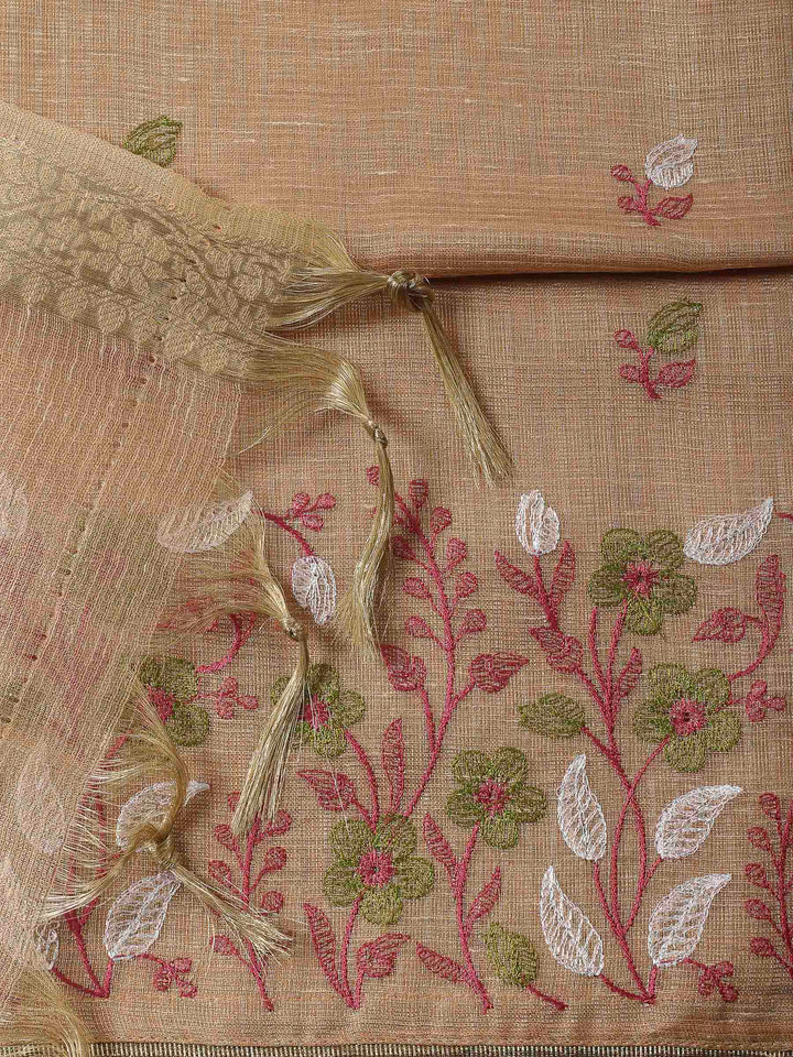 Peach Woven Design Cotton Blend Unstitched Dress Material