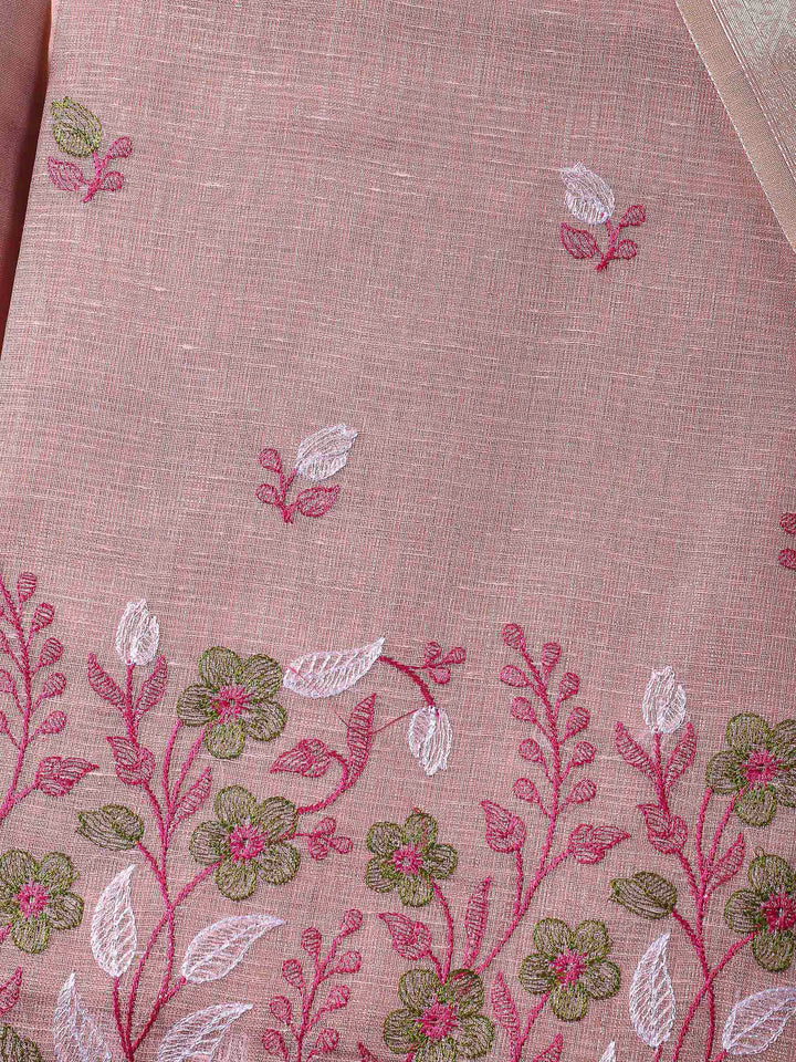 Pink Woven Design Cotton Blend Unstitched Dress Material