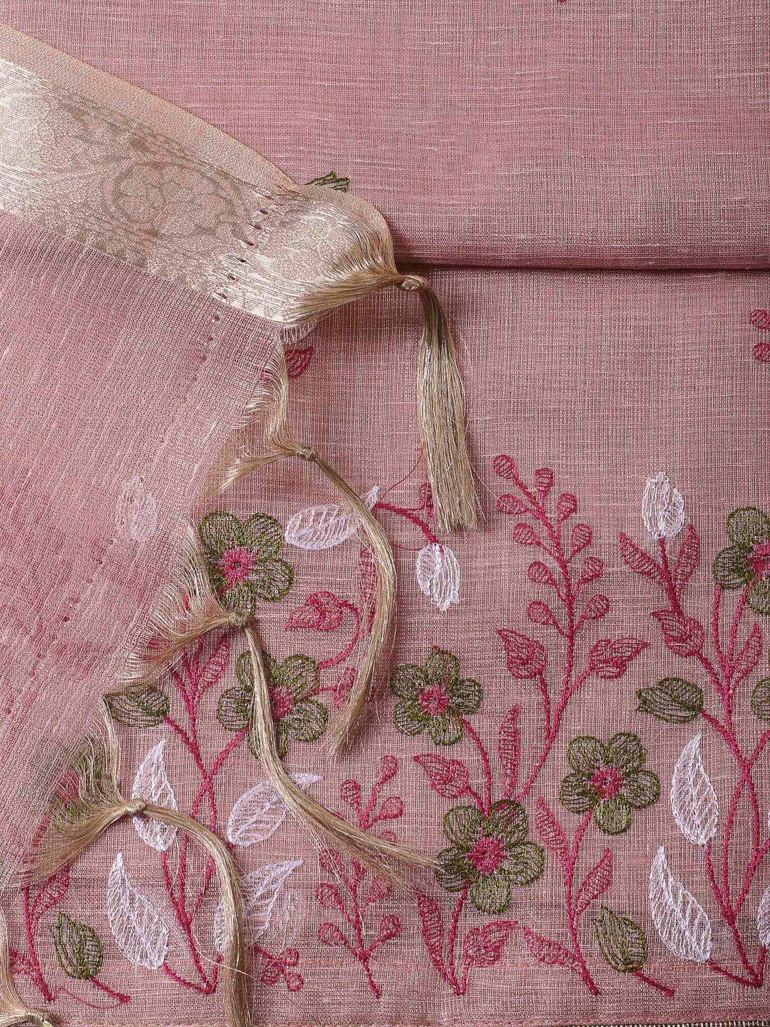Pink Woven Design Cotton Blend Unstitched Dress Material