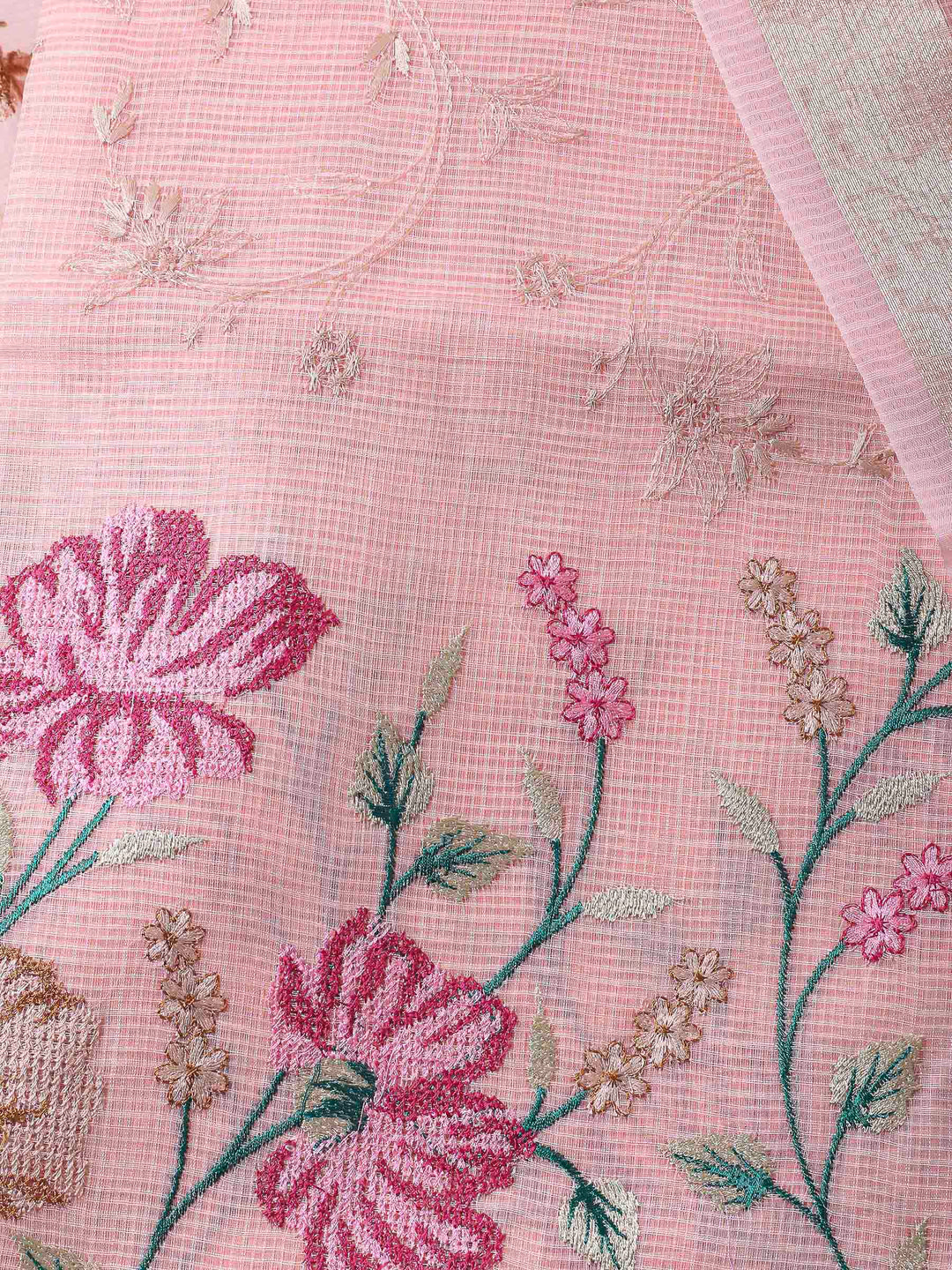 Peach Thread Embroidery Cotton Blend Unstitched Dress Material