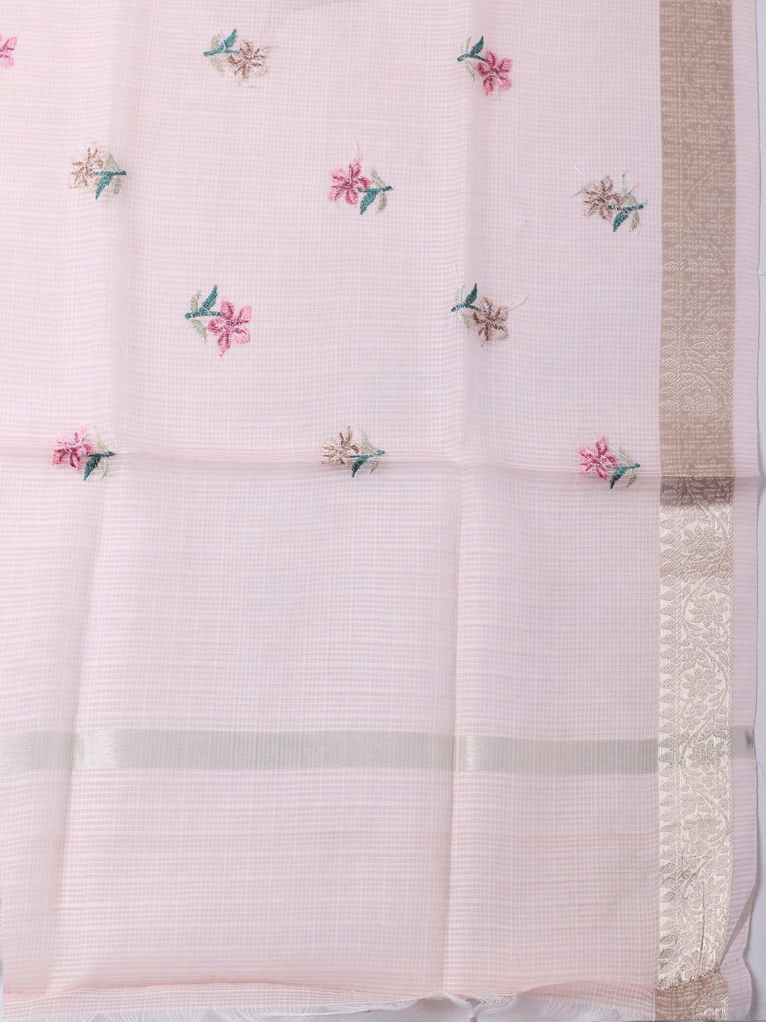 Peach Thread Embroidery Cotton Blend Unstitched Dress Material