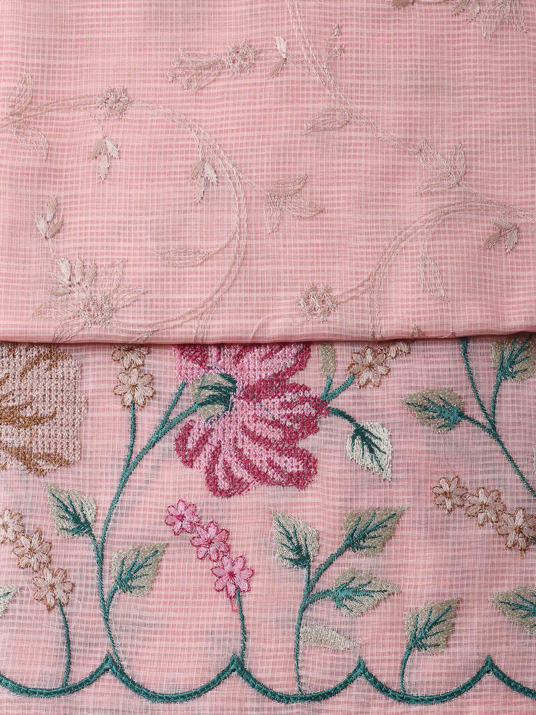Peach Thread Embroidery Cotton Blend Unstitched Dress Material