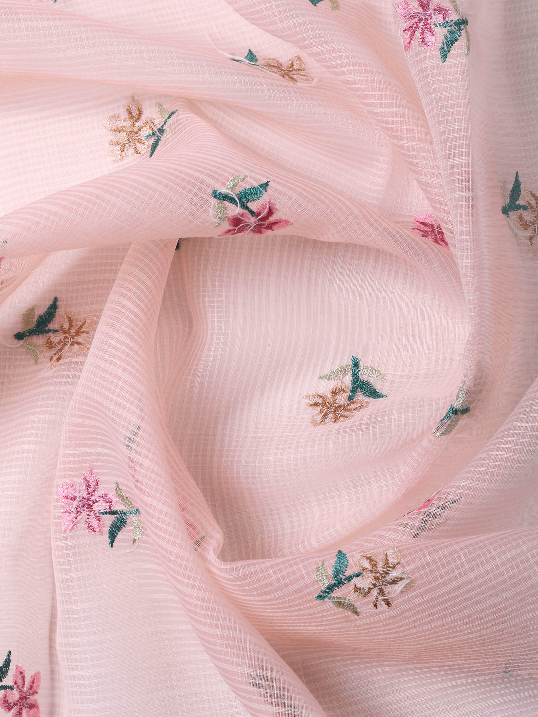 Peach Thread Embroidery Cotton Blend Unstitched Dress Material