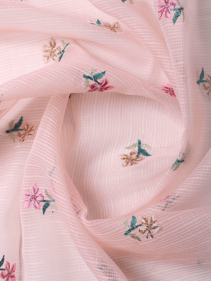 Peach Thread Embroidery Cotton Blend Unstitched Dress Material