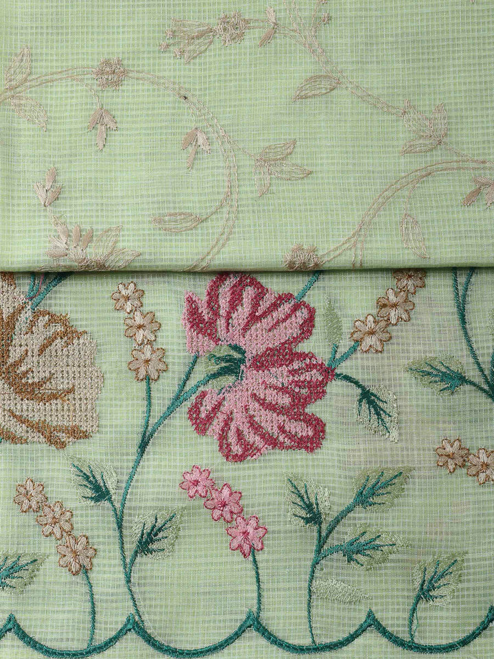 Pista Green Thread Embroidery Cotton Blend Unstitched Dress Material