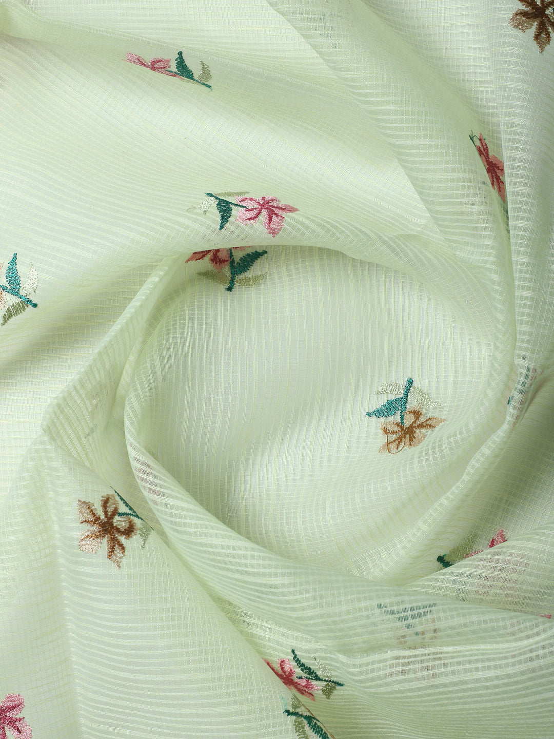 Pista Green Thread Embroidery Cotton Blend Unstitched Dress Material