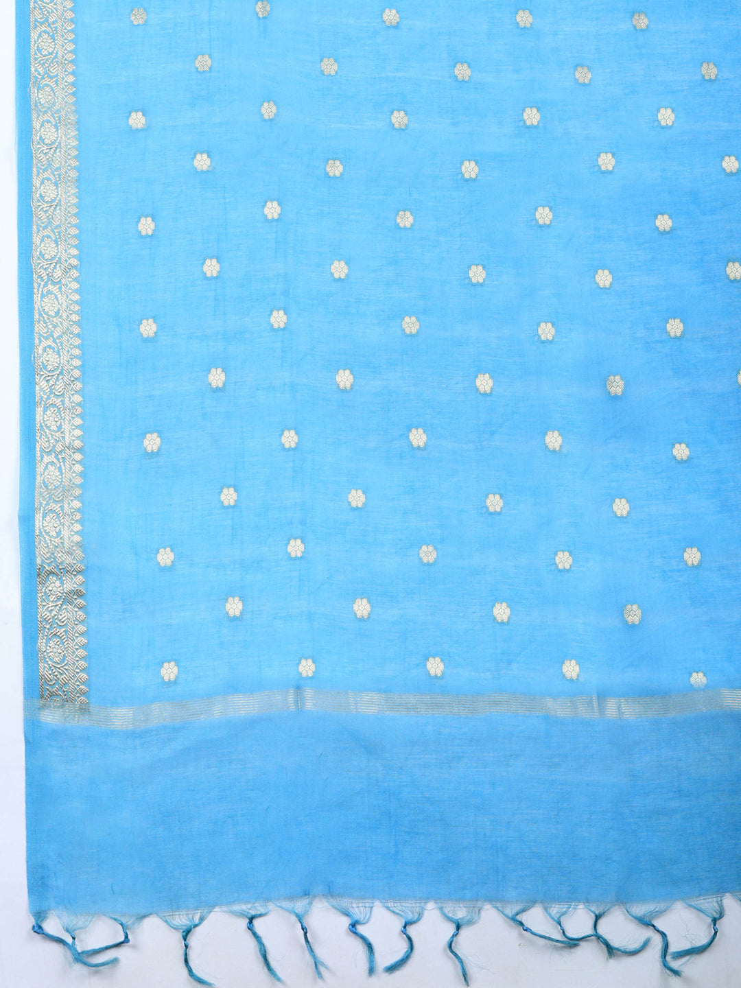 Blue Embroidered Chanderi Unstitched Suit &amp; Pant With Chanderi Dupatta
