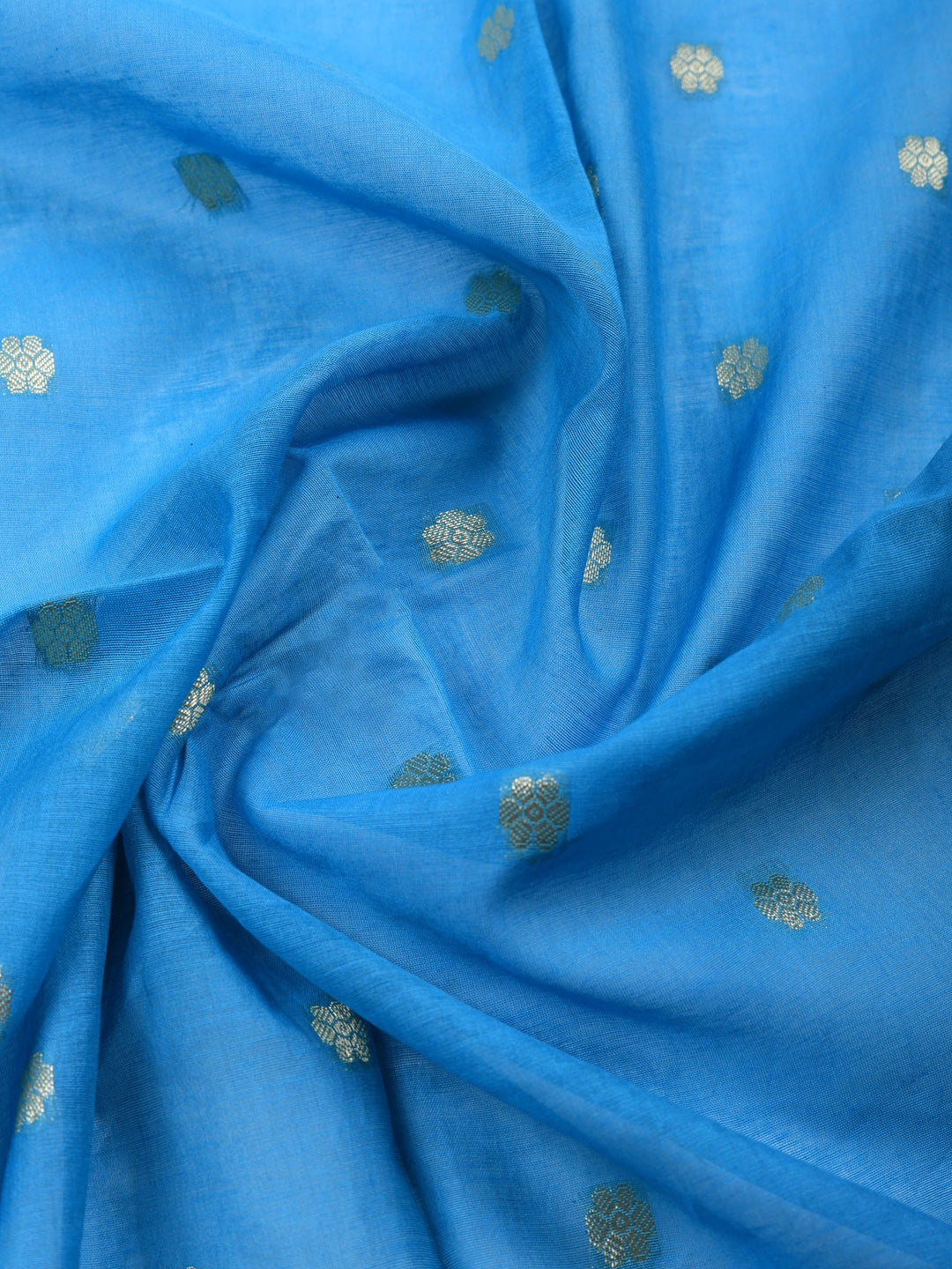 Blue Embroidered Chanderi Unstitched Suit &amp; Pant With Chanderi Dupatta