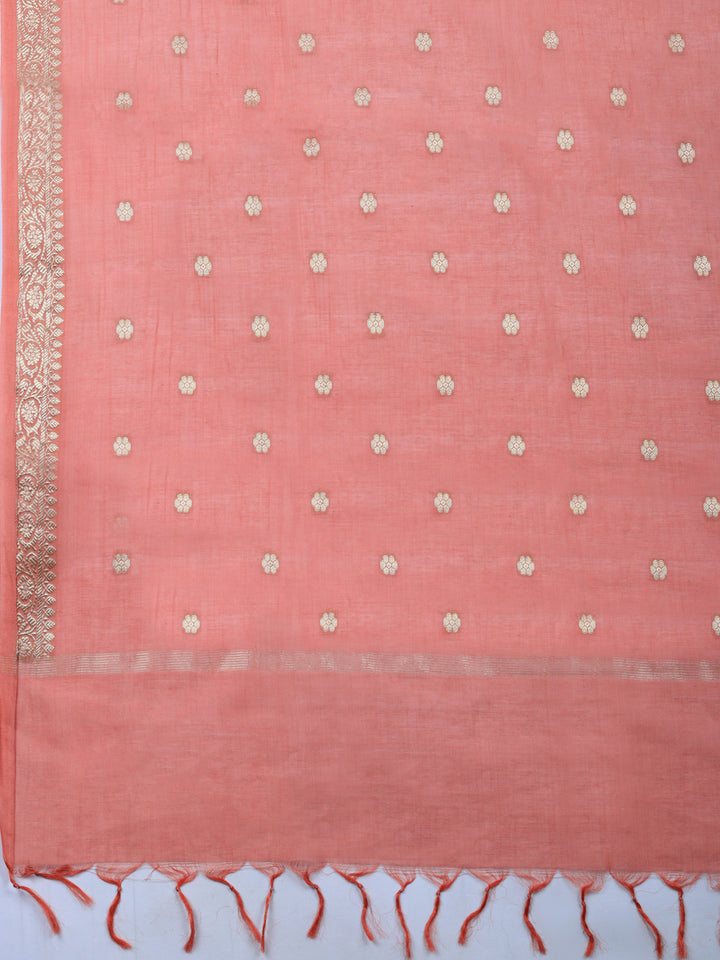 Dull Pink Embroidered Chanderi Unstitched Suit &amp; Pant With Chanderi Dupatta