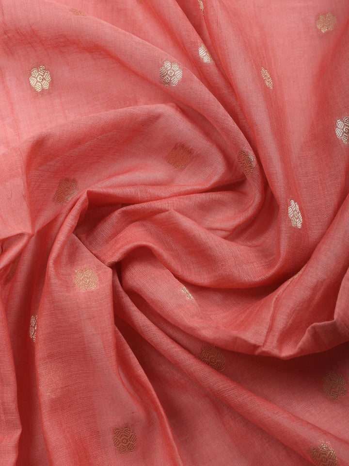 Dull Pink Embroidered Chanderi Unstitched Suit &amp; Pant With Chanderi Dupatta