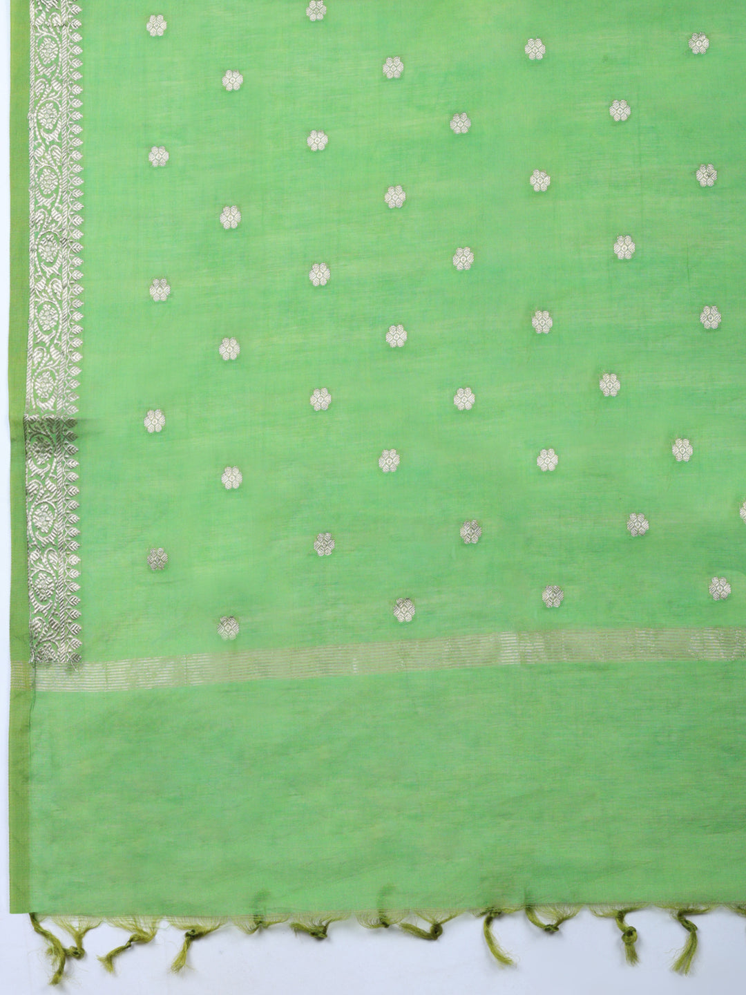 Green Embroidered Chanderi Unstitched Suit &amp; Pant With Chanderi Dupatta