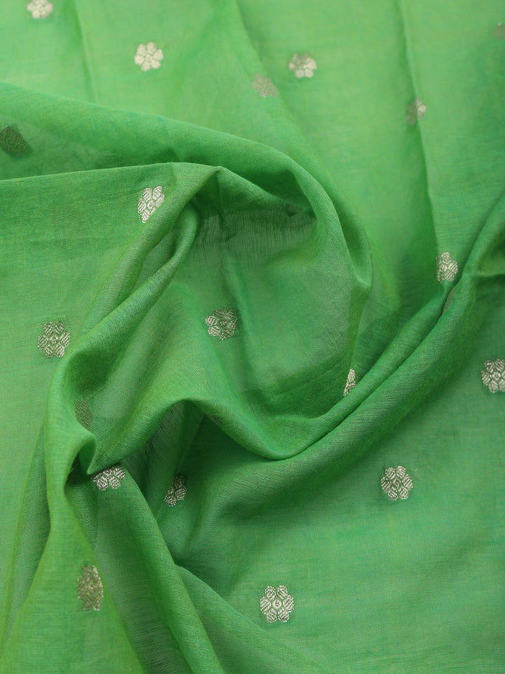 Green Embroidered Chanderi Unstitched Suit &amp; Pant With Chanderi Dupatta