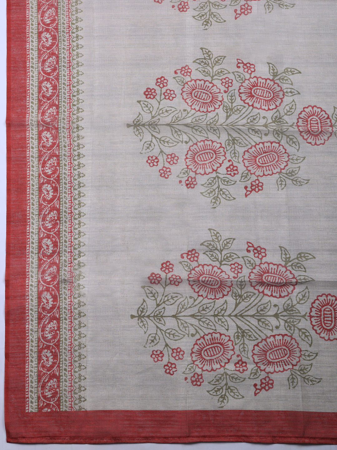Beige Maroon Embroidered Chanderi Unstitched Suit &amp; Pant With Chanderi Dupatta
