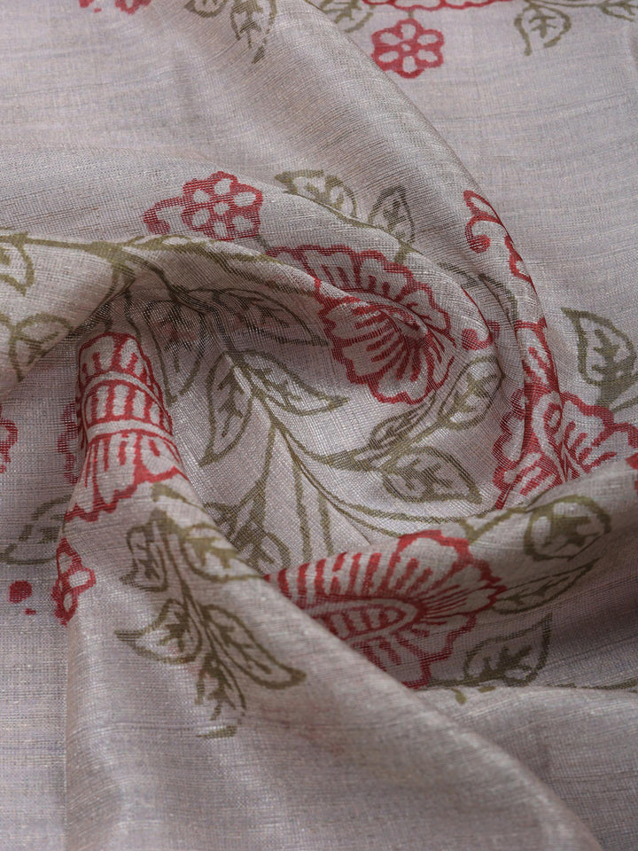 Beige Maroon Embroidered Chanderi Unstitched Suit &amp; Pant With Chanderi Dupatta