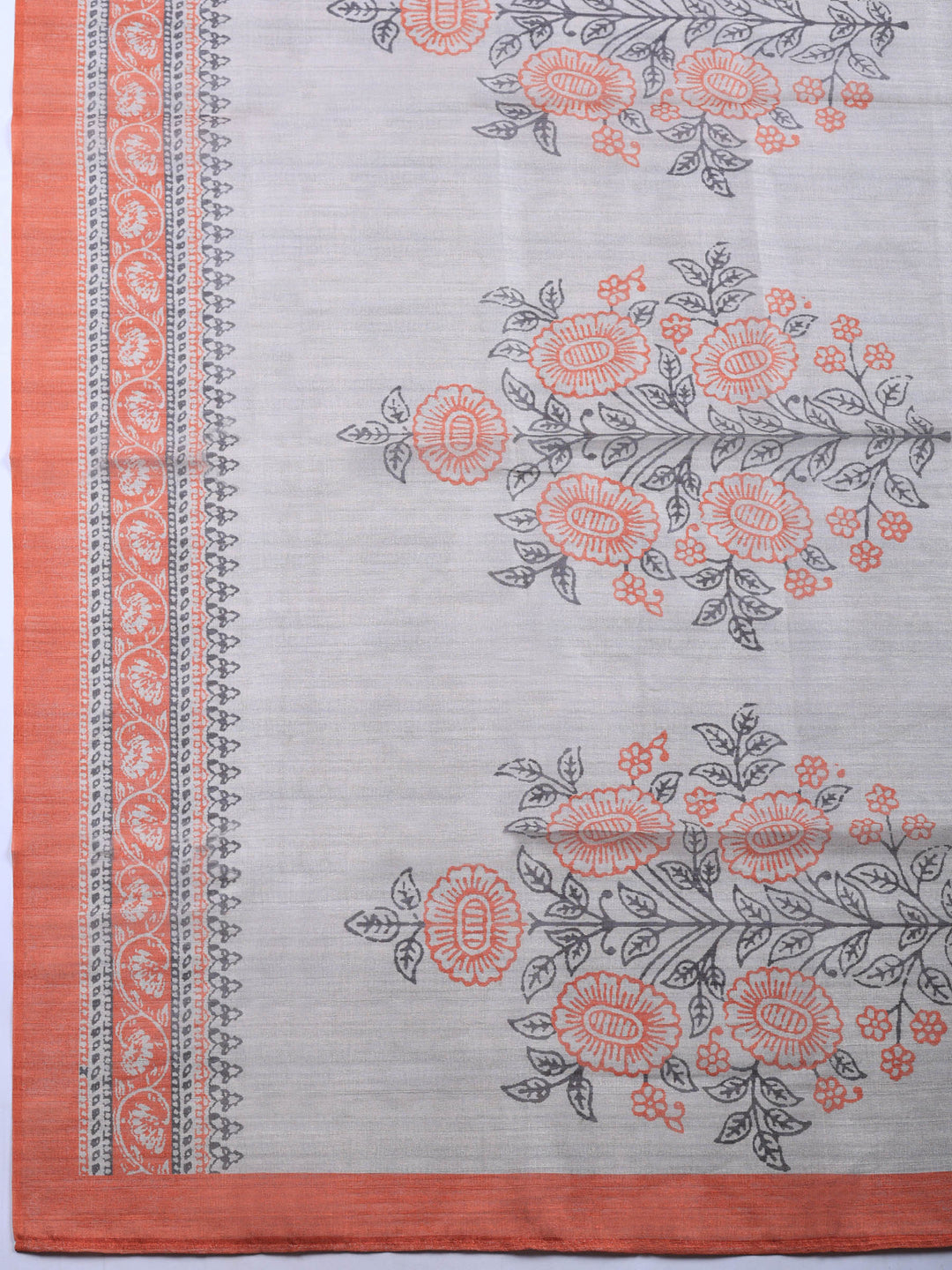 Beige Rust Embroidered Chanderi Unstitched Suit &amp; Pant With Chanderi Dupatta