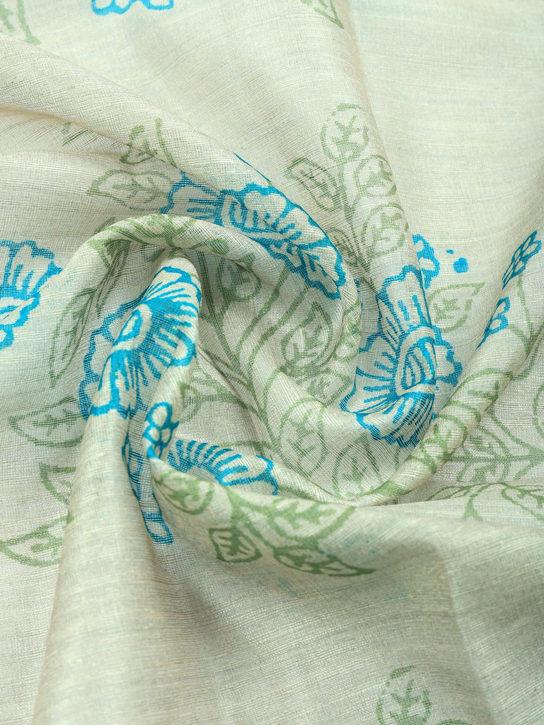 Beige Sea Green Embroidered Chanderi Unstitched Suit &amp; Pant With Chanderi Dupatta