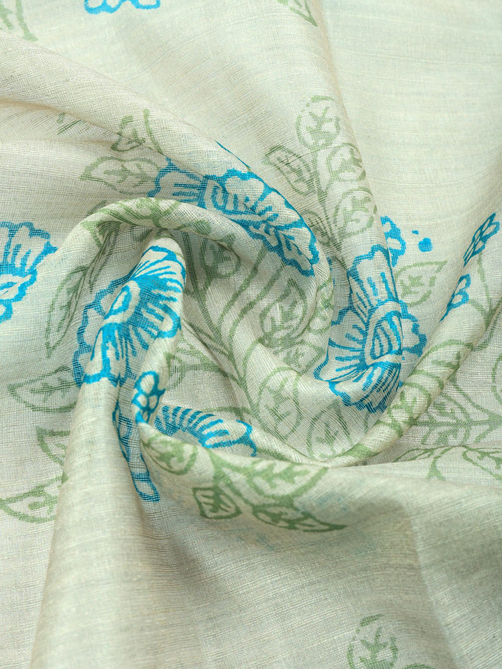 Beige Sea Green Embroidered Chanderi Unstitched Suit &amp; Pant With Chanderi Dupatta