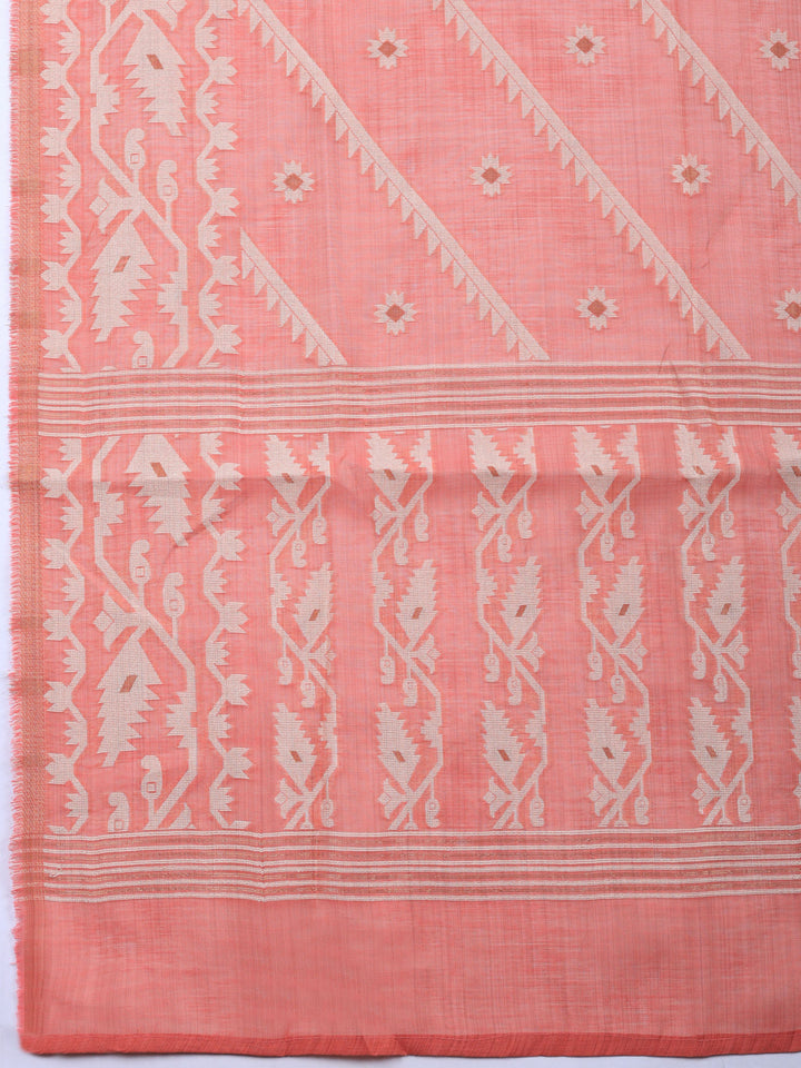 Dull Pink Embroidered Chanderi Unstitched Suit &amp; Pant With Chanderi Dupatta