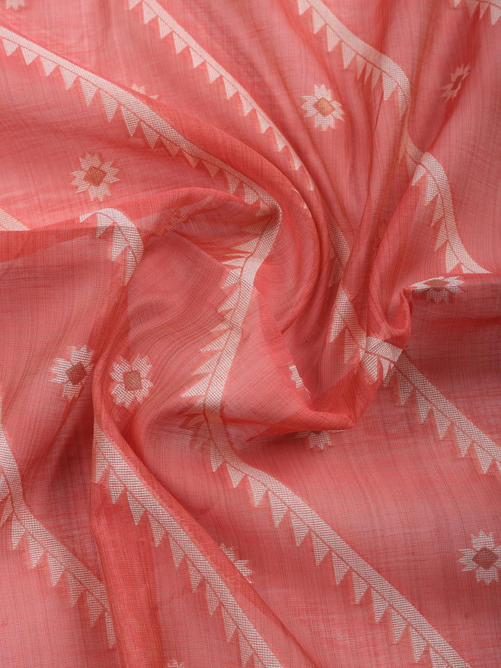 Dull Pink Embroidered Chanderi Unstitched Suit &amp; Pant With Chanderi Dupatta